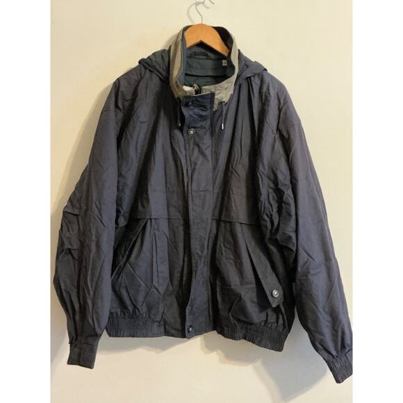 London Fog Mens XL Long dark blue Lined Thinsulate Hooded Jacket Coat - Picture 1 of 16